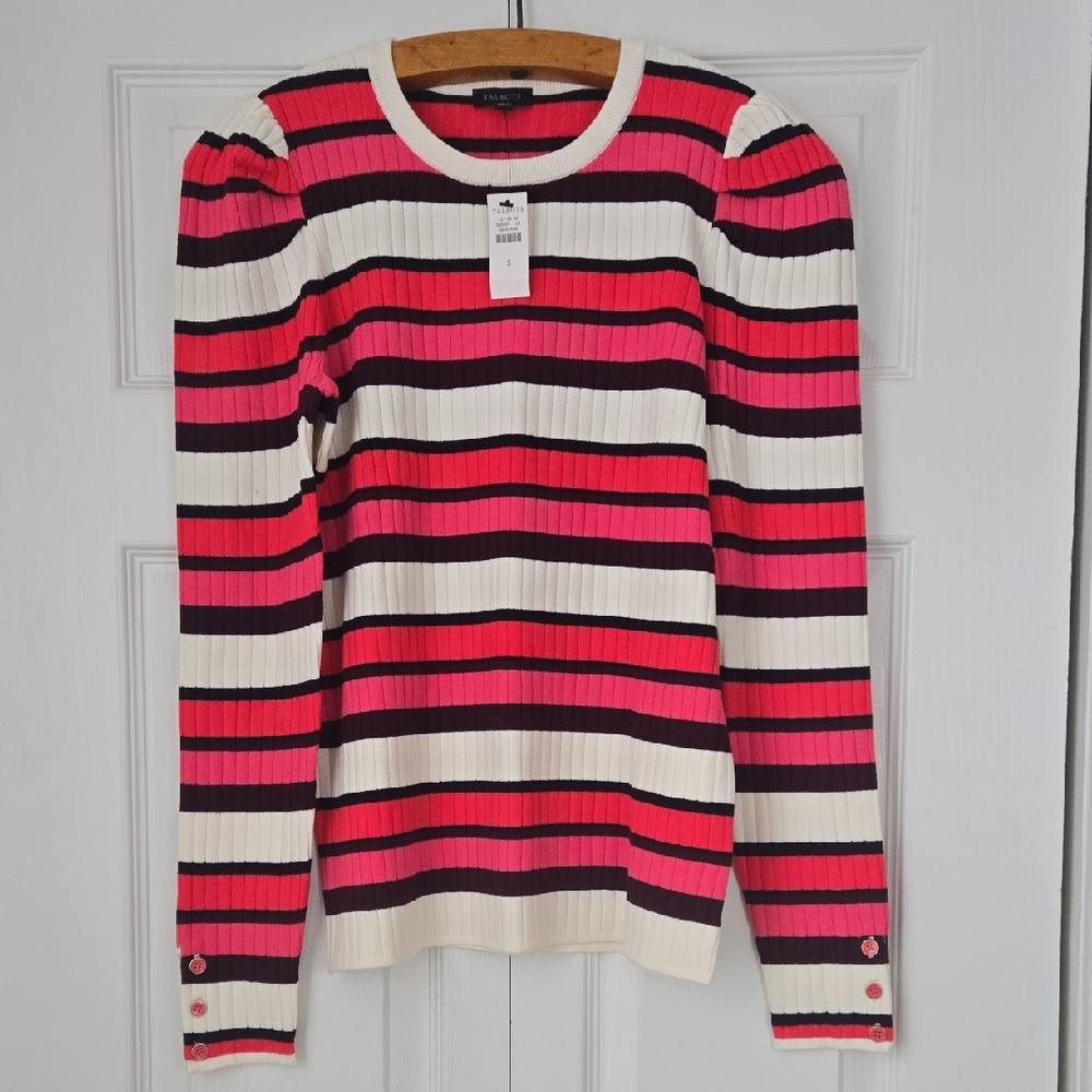 Womens Small Talbots Pink and Cream Striped Sweater